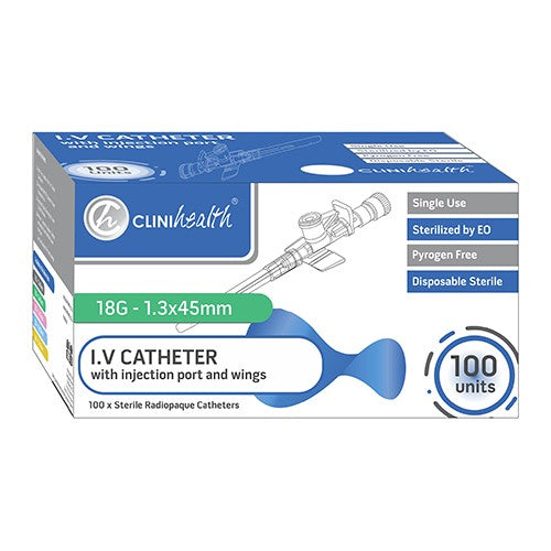 IV CATHETER 18G WITH PORT & WINGS 100s