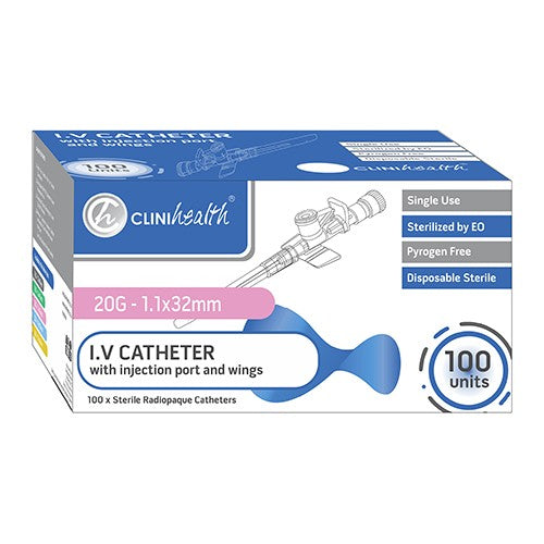 IV CATHETER 20G WITH PORT & WINGS 100s