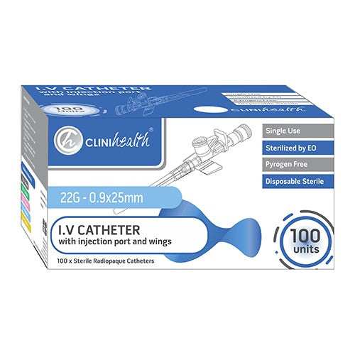 IV CATHETER 22G WITH PORT & WINGS 100s