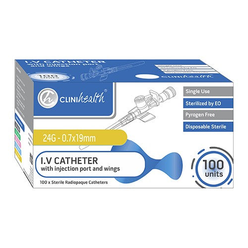 IV CATHETER 24G WITH PORT & WINGS 100s