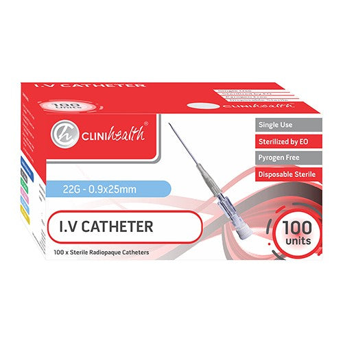 IV CATHETER 22G WITH PORT & WINGS 100s Clini Health