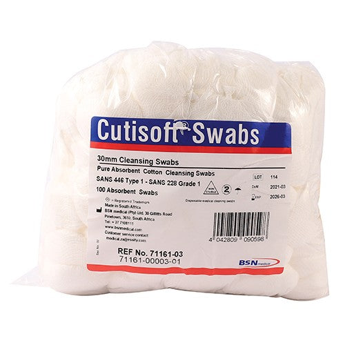 CLEANSING SWABS 30MM N/S CUTISOFT 100