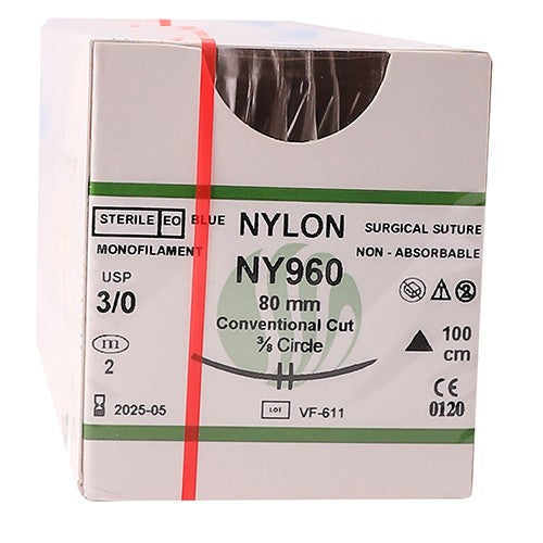 SUT ETH NYL 3/0 CONV 100CM NY960 12~