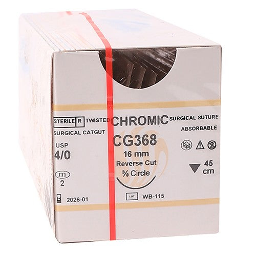 SUT CHROMIC 4/0 16MM RC 45CM CG368 12~