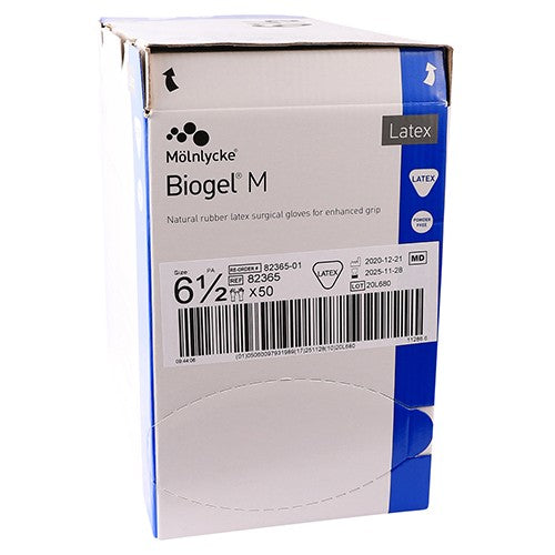 GLOVES BIOGEL M LATEX PF 6.5 50