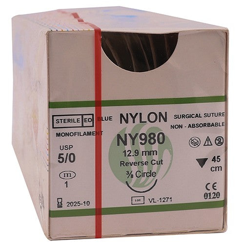 SUT NYLON 5/0 12.9MM RC 45CM NY980 12