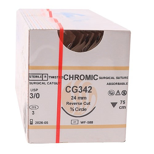 SUT CHROMIC 3/0 24MM RC 75CM CG342 12~