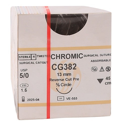 SUT CHROMIC 5/0 13MM RC 45CM CG382 12~