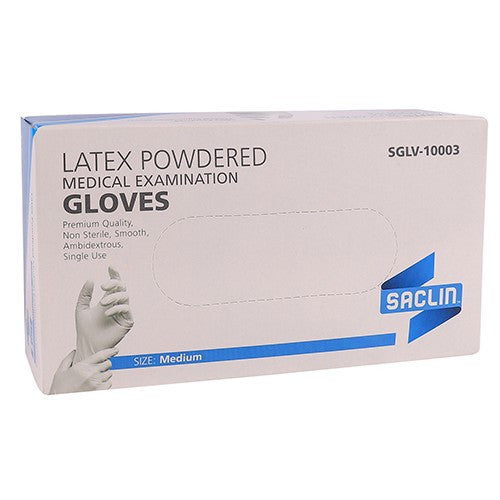 GLOVE EXAM LATEX PWD SACLIN MEDIUM 100