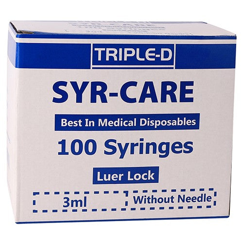 SYRI 3ML 3PART LUER LOCK SYR-CARE 100