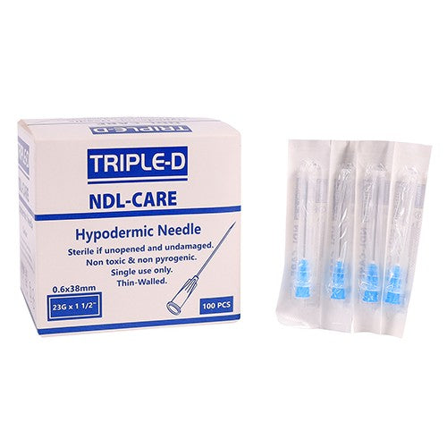 NEEDLE 23GX38MM SYR-CARE 100 BLUE