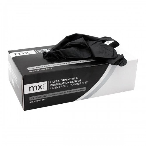 GLOVES MX EXAM NITRILE BLACK S P/F 100