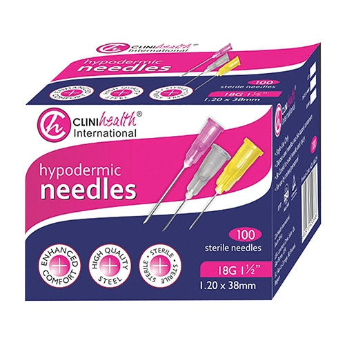 NEEDLE 18GX38MM CLINIHEALTH PINK 100