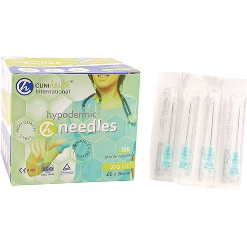 NEEDLE 21GX38MM CLINIHEALTH GREEN 100