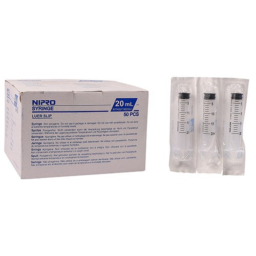 SYRI 20ML 3 PART LUER SLIP NIPRO 50