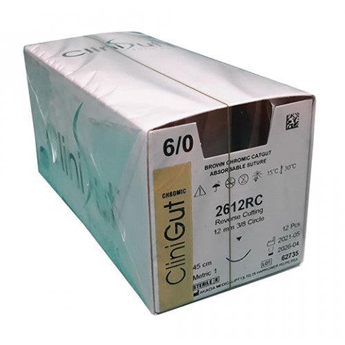 SUT CHROMIC 6/0 CLINIGUT 12MM RC 45CM 12