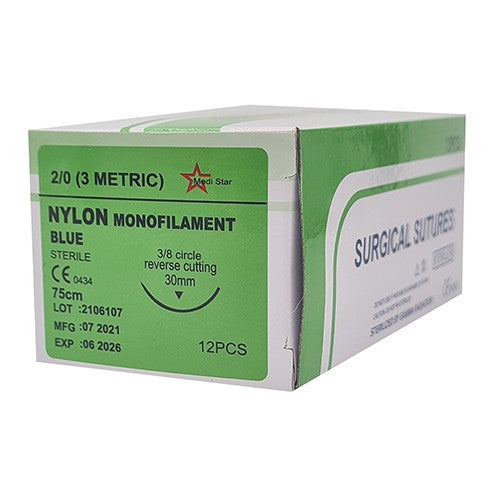 SUT NYLON 2/0 MEDISTAR 30MM RC 75CM 12