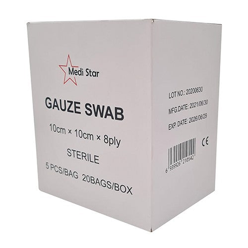 GAUZE STER 100X100 8PLY MEDISTAR 5 20