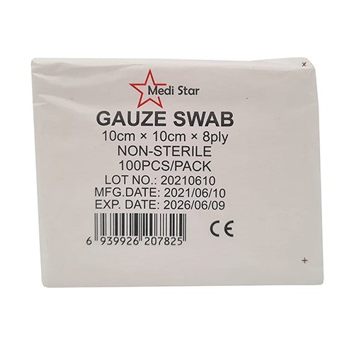 GAUZE N/S 10X10CM 8PLY MEDISTAR 100s