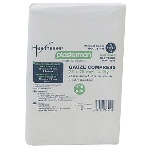 GAUZE 75X75X4PLY N/S PLASTERMAN 100S